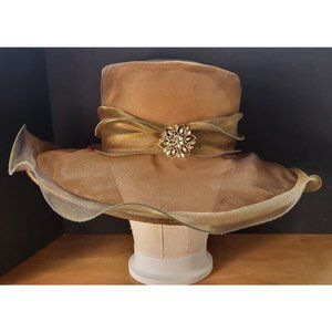 Whittall & Shon Hat Sarah Cov Gold Brooch Polyester Metallic Bronze 58cm 22.8"